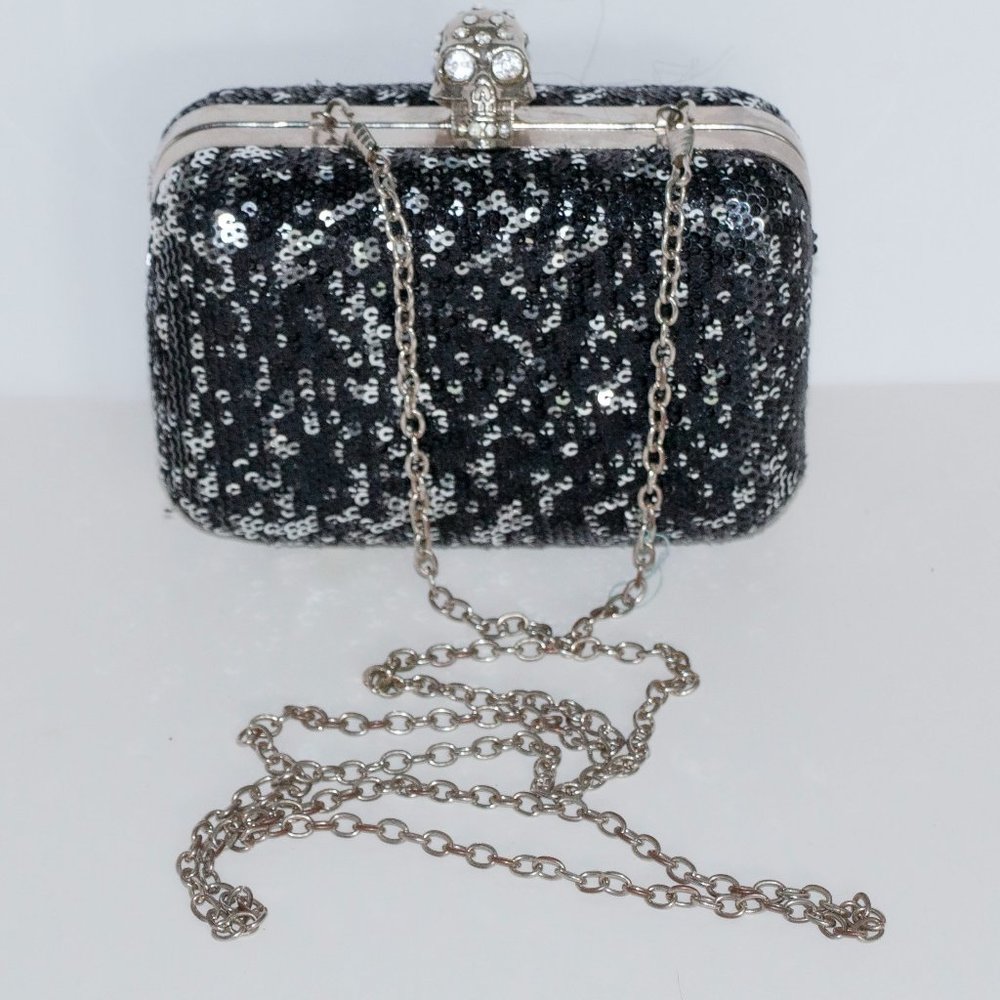 Unique “Skull with Diamonds” Black Crossbody Bag With Sequins